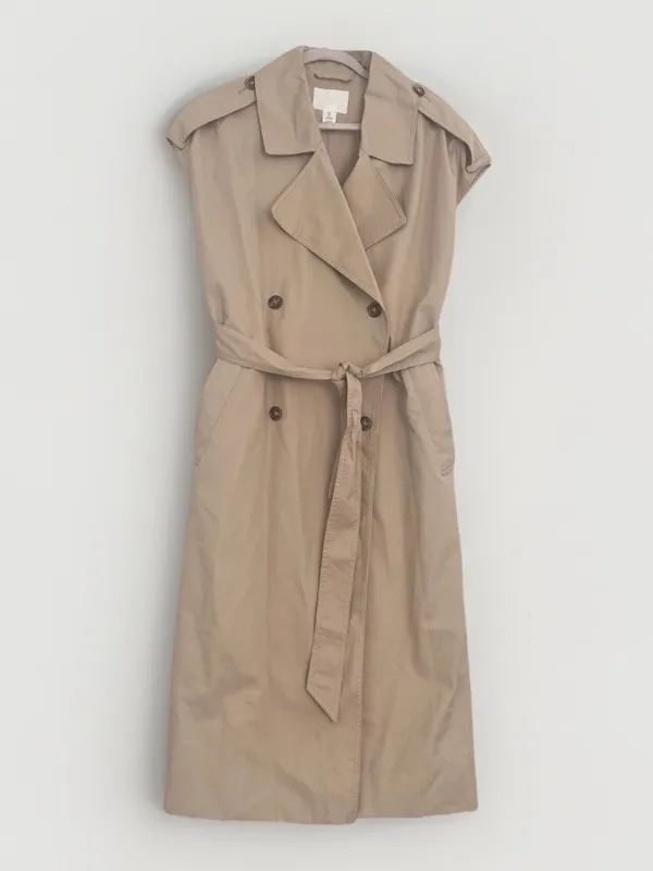NEW H&M Sleeveless Trench Coat Layering Dress Tan Khaki Womens SMALL Belted - Image 5
