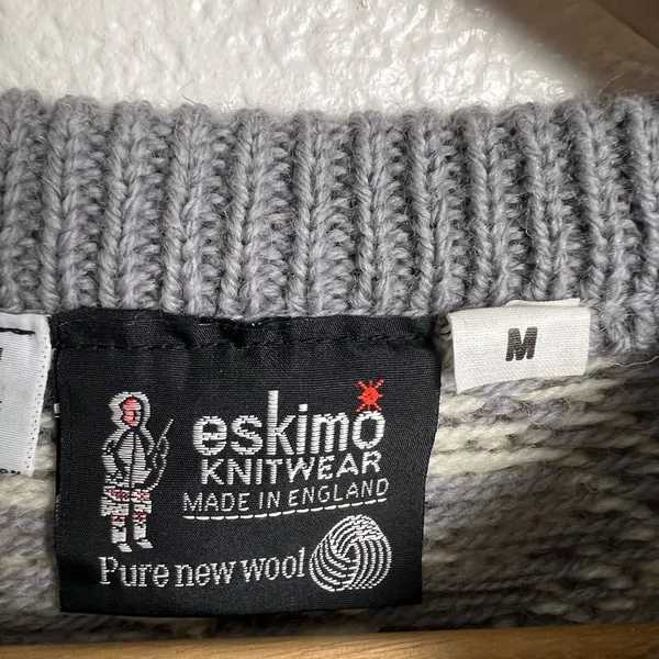 Vintage Eskimo Knitwear Women’s Gray White Wool Winter Pullover Sweater Size M - Image 7