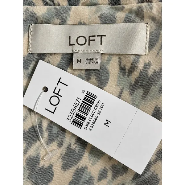 LOFT Leopard Print Metallic Chiffon Tiered Mini Dress Puff Sleeve NWT M - Image 6