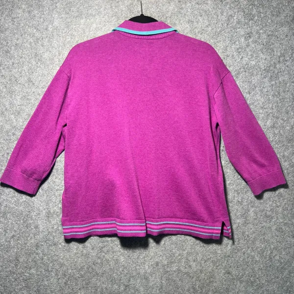 Lands End Magenta Pink Polo 3/4 Sleeve‎ Collared Knit Sweater Top Size M - Image 6