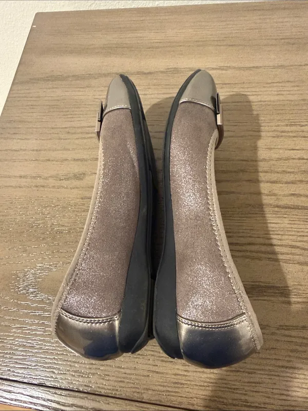 Anne Klein Metallic Taupe Slip-On Ballet Flats with Buckle - Image 5