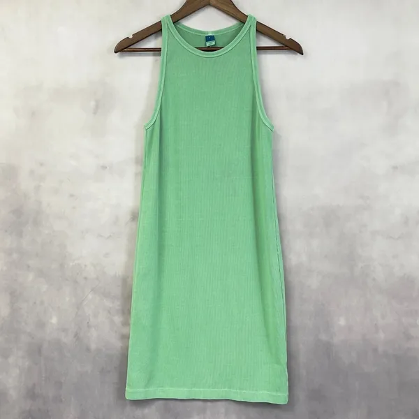 Old Navy Ribbed High Neck Mini Dress Womens L Stretch Minimal Coastal Soft‎ Girl - Image 11