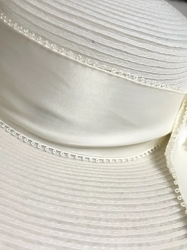 American Vintage Vintage Ivory White Wide Brim Floral Fascinator Derby Hat Wedding Church Bride - Image 9