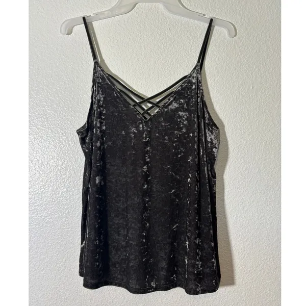 American Eagle Women's Crushed Velvet Cami Women's Size L Strappy Neck Black - Image 3