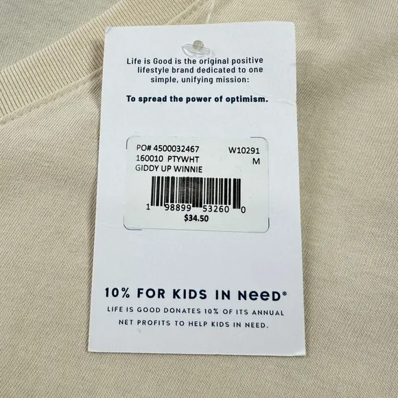 Life is Good Giddy Up Winnie the Pooh‎ Bear V-Neck Long Sleeve Shirt Cream NEW - Image 5