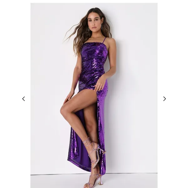 NWT Lulus Keep it Sparkly Sequin Sleeveless Gown Small, PURPLE - Image 2