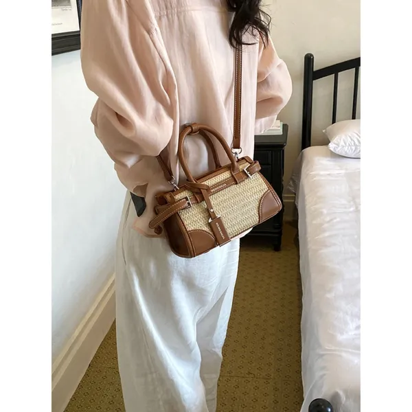 Chic Carryalls Leather Trim Woven Crossbody Bag - Image 6