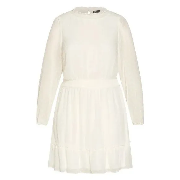 City Chic Dobby Long Sleeve Tiered Mini‎ Dress Womens 18 Ivory Cottage Romantic - Image 2
