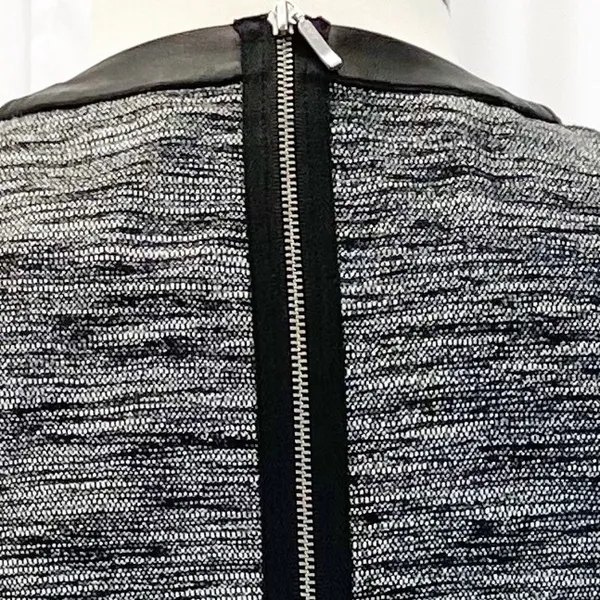 Madewell Womens 10 Anywhere Dress Mini Skater Black White Tweed Faux Leather‎ - Image 8