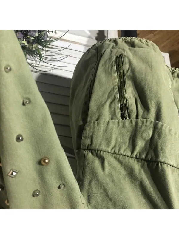 Zara green jacket cargo parka edgy studs relaxed snap boho rocker grunge punk 12 - Image 10