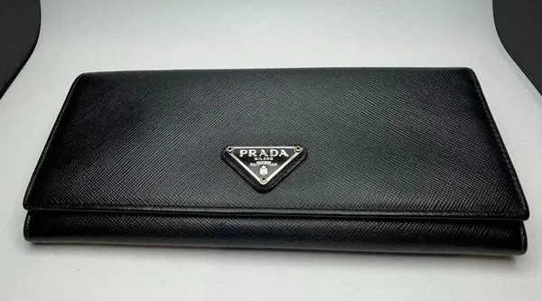 Prada Large Saffiano Calfskin Leather Wallet - Black - Preowned - Image 4