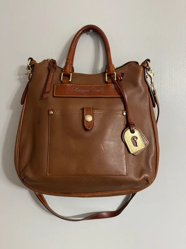 Dooney & Bourke Florentine Vacchetta Leather Crossbody Satchel in Caramel Brown - Image 9