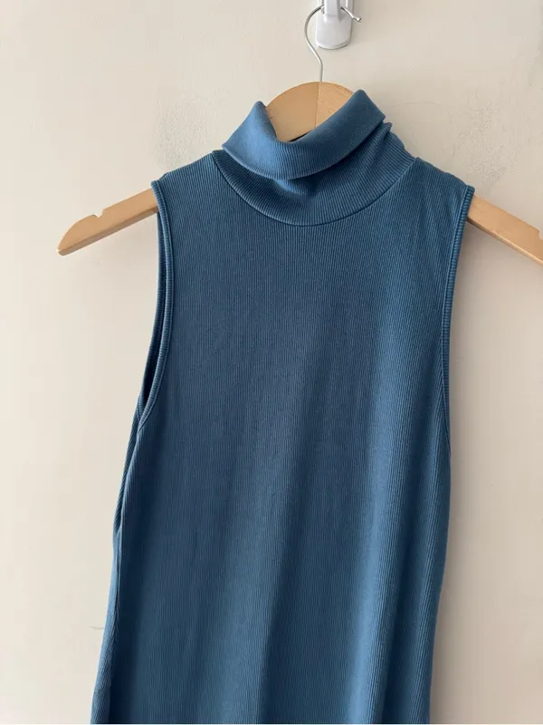 Zara‎ Blue Ribbed Fitted Turtleneck Midi Dress - Image 3