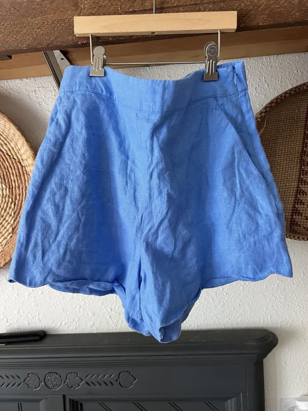 Abercrombie & Fitch Premium Linen Scallop-Hem Tailored Short 28 Blue - Image 3