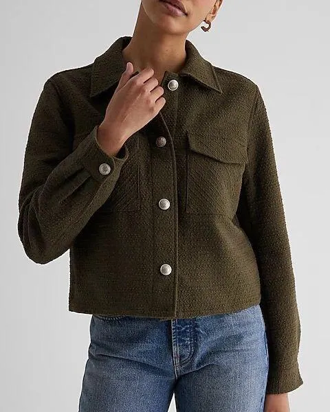 Express Tweed Novelty Button Cropped Shacket - Image 2