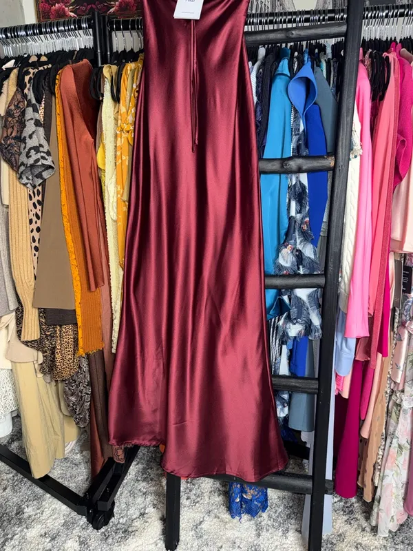 Princess Polly Fadyen Bias Cut Maxi Dress Burgundy Satin Lace Bust XS 2 New NWT - Image 9