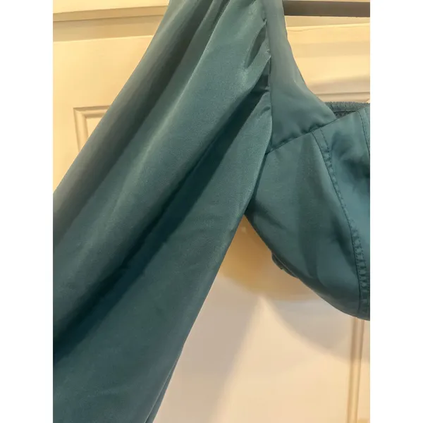 Urban Outfitters Teal Corset Puff Sleeve Crop Top Square Neck Hook Eye XS fairy - Image 4