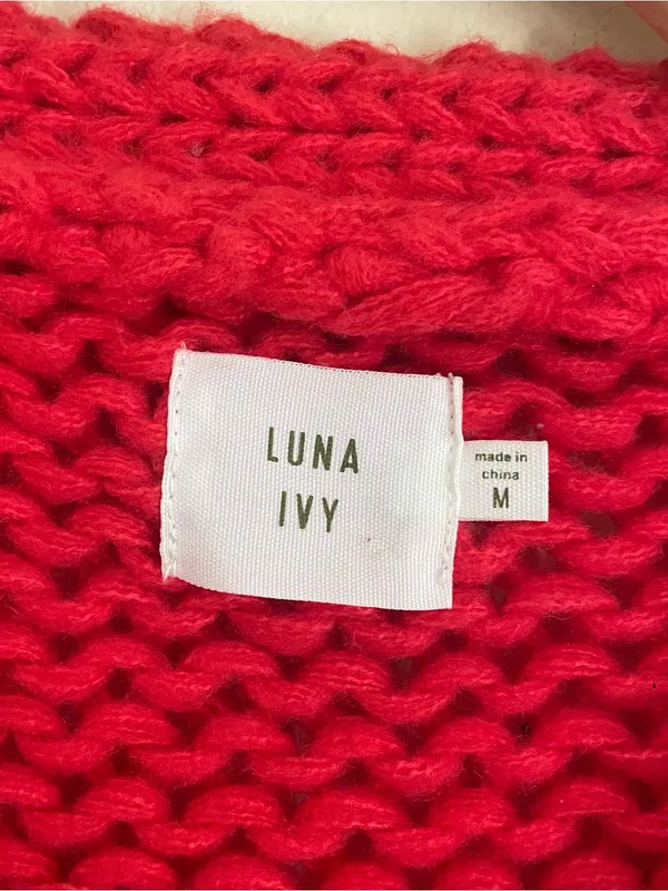 Luna Ivy Chunky Knit Flower Appliqué Cardigan Sweater Red Pink M Cottagecore - Image 11