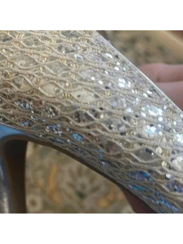 Audrey Brooke Silver Metallic Peep Toe Platform Heel Cocktail Wedding Prom - Image 11