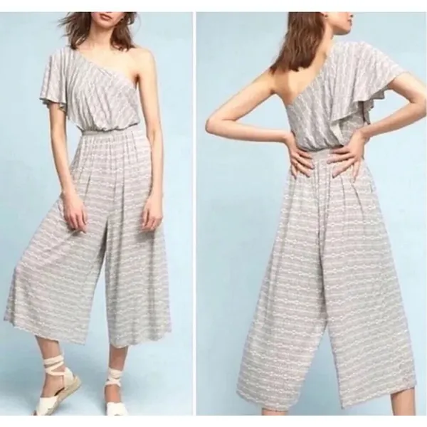 Maeve Anthropologie one shoulder wide leg cropped jersey jumpsuit size small - Image 2