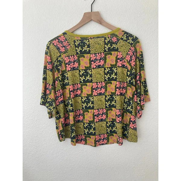 Target Latino Heritage Month Green Pink Boho Naturecore Floral Patchwork T-Shirt - Image 5