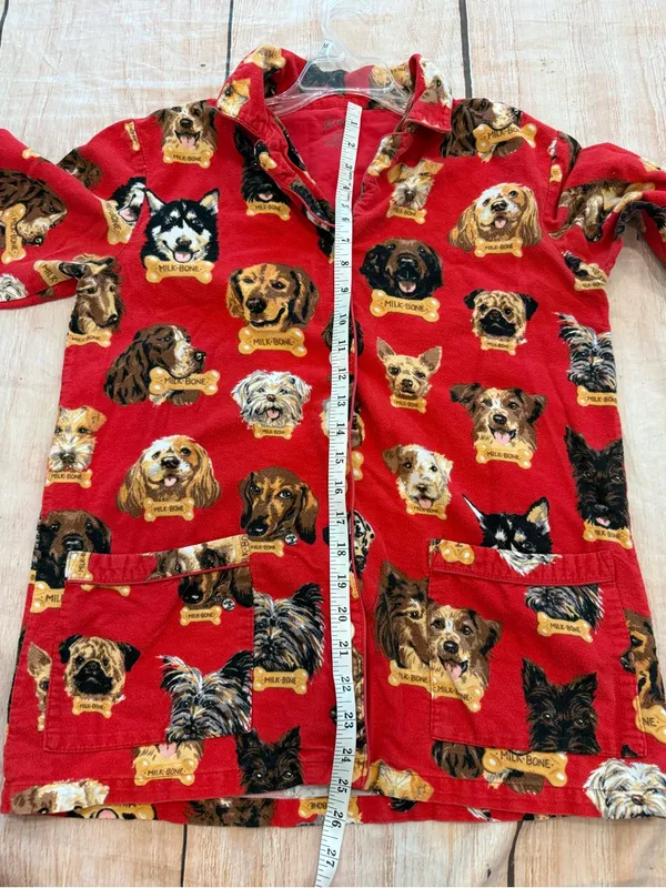 Nick & Nora Flannel Pajama Top Only Dog Breeds Milk Bone Top Womans Size Small - Image 5