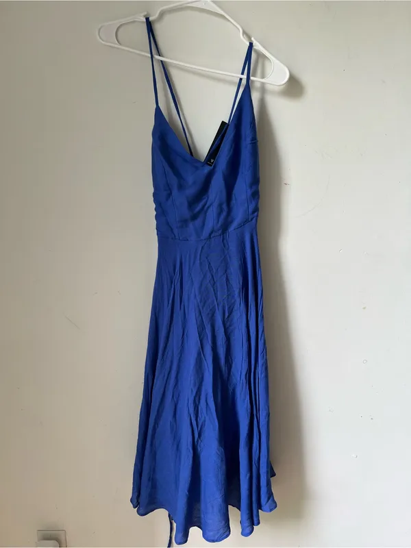 Lulus Troulos Royal Blue Lace Up Midi Dress Size M NWT Open Back Rayon - Image 3