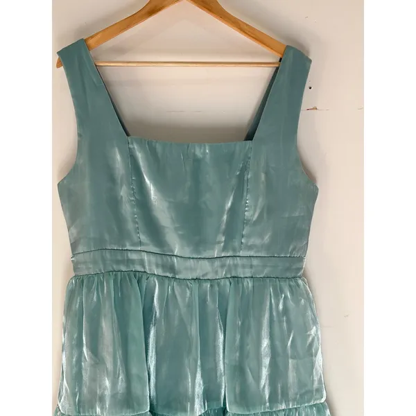Lulus Thriving Darling Shiny Teal Blue Sleeveless Tiered Mini Dress XL Cocktail - Image 4