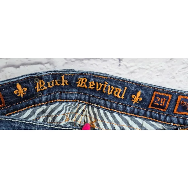 Rock Revival Stephanie Bootcut Jeans Size 29 Flap Pocket Y2K Thick Stitch Blue - Image 10