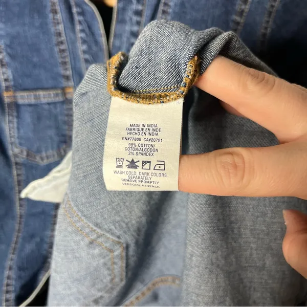 90s Vintage Tommy Hilfiger Short Sleeve Button Front Denim Mini Dress - Image 9