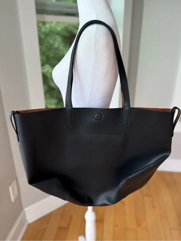 Source Unknown Black Pebbled Vegan Leather Oversized Tote Shoulder Bag - Image 5