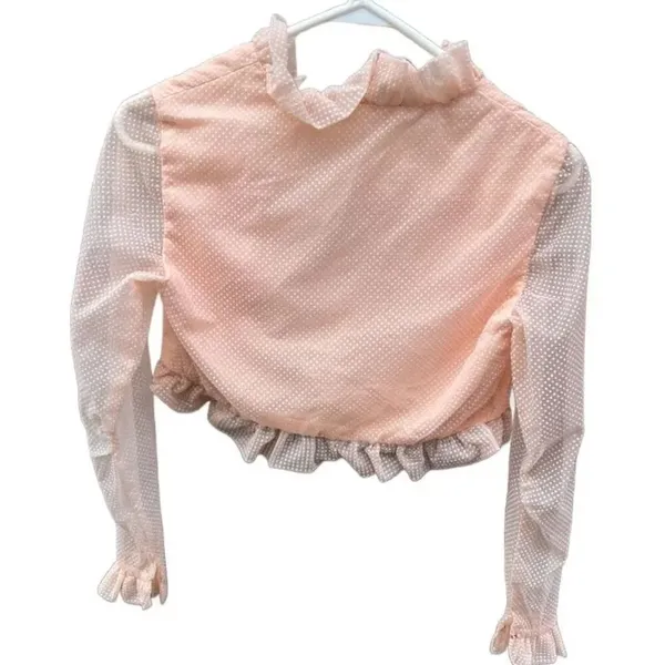 Vintage pale pink size XS Swiss dot sheer sleeves cropped jacket. - Image 3