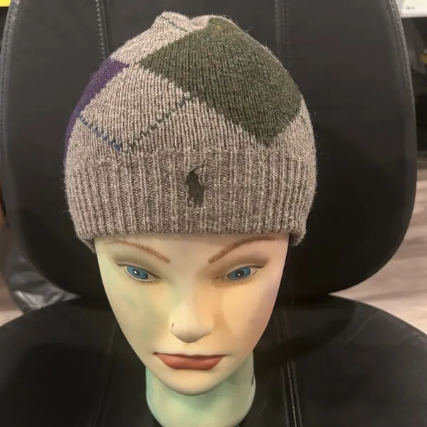 Ralph Lauren Color Block Knit Beanie in Gray and Green. Please see pic for flaws - Image 2
