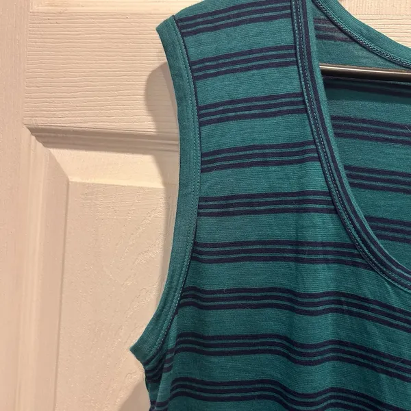 Old Navy Womens Large Tall Teal Striped Sleeveless Pocket T-Shirt Dress Rayon - Image 5