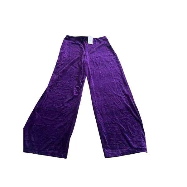 Mango MNG Women's Large Purple Crushed Velvet Wide Leg Pants High Waist NWT - Image 3