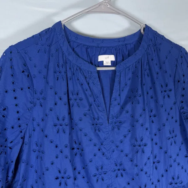 J Jill Size-S‎ Eyelet Tiered Dress Royal Blue Cotton Amalfi Coastal Boho - Image 8