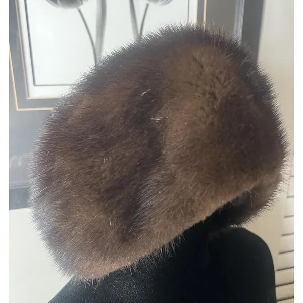 Vintage Genuine Mink Fur Hat Lined Women's Pill Box Style - Image 2