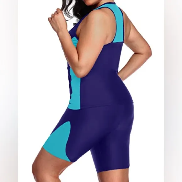 Plus size Tummy Control Tankini Boyshorts Navy Blue - Image 2