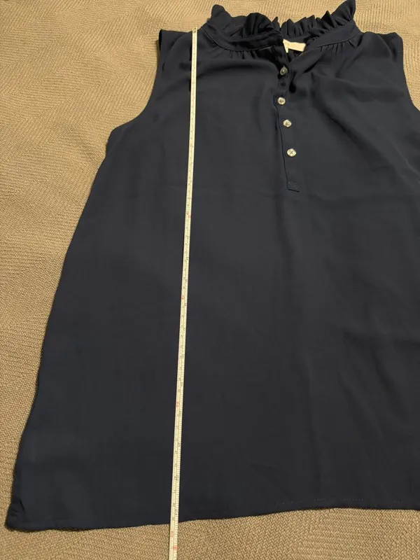 Loft Ruffle Neck Mixed Media Blue Blouse in Small - Image 3