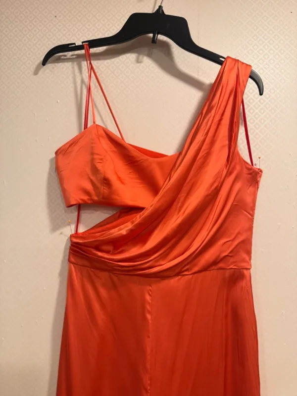 AMUR Blynn Spicy Coral Asymmetrical Pleated Drape Jumpsuit Formal Size 4 - Image 6