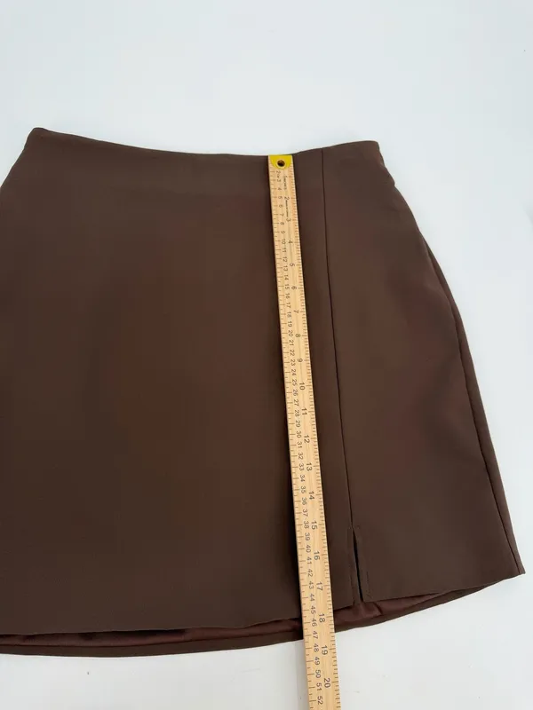 Cider Mini Skirt Womens L Chocolate Brown Mid Rise Split Lined Casual Fall NEW - Image 11