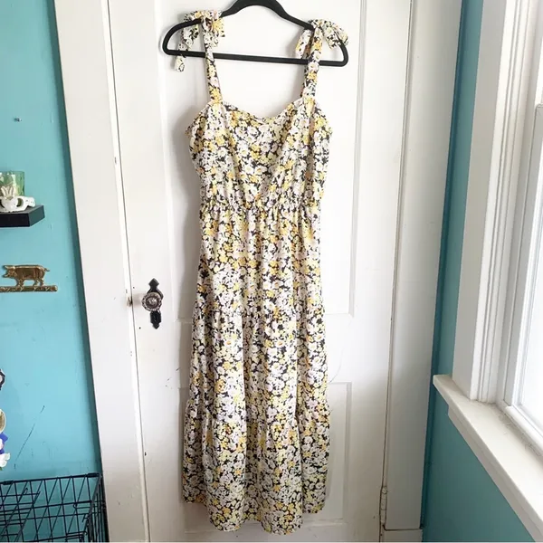 Social Standard by Sanctuary Tiered Yellow Floral Long Dress Smocked Back XL - Image 8