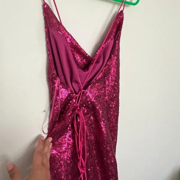 Lena Hot Pink Sequin Mini‎ Dress with Lace up Back - Size M - Image 9