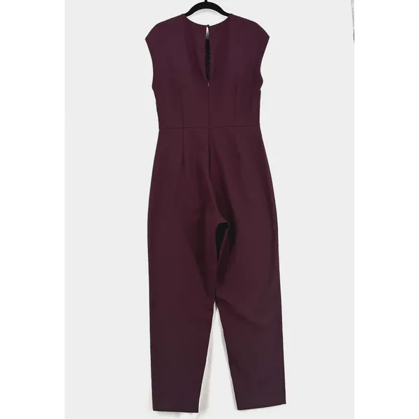 ASOS Burgundy Lace Jumpsuit Women US 6 Crochet Mesh Bodice Tapered Leg Formal - Image 2