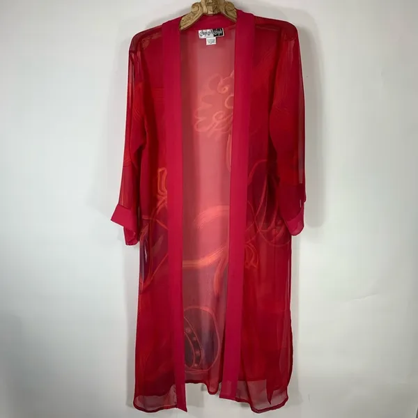 Pink Sheer Swim Coverup Caftan Art To Wear Boho Glam Sz Medium - Image 5