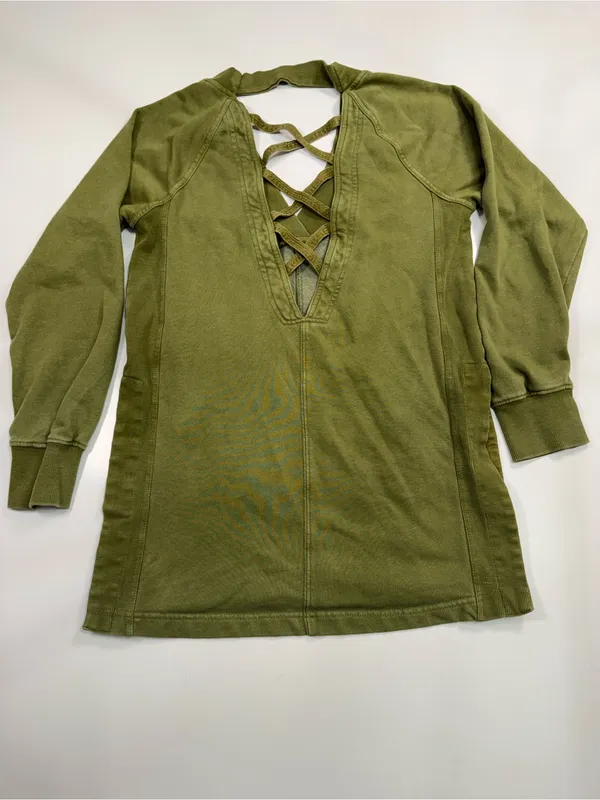 Anthropologie Olive Green V-Neck Long Sleeve Coverup with Front Pockets - Image 7