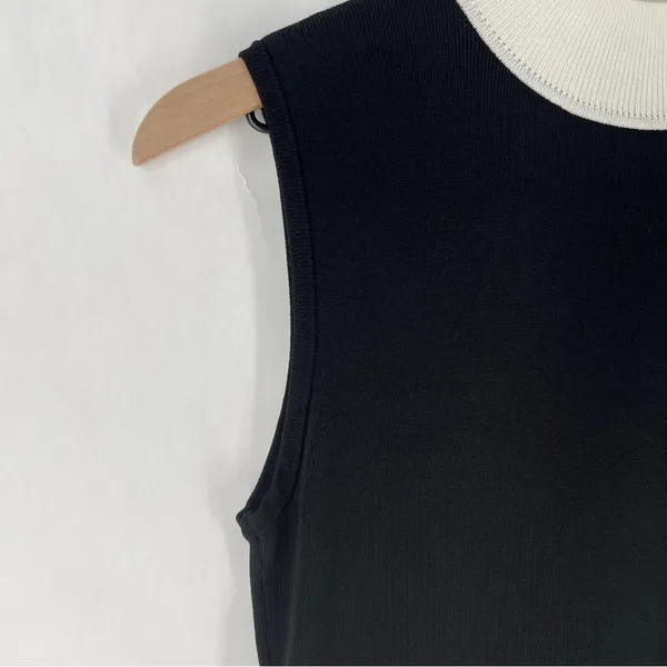 Calvin‎ Klein Ribbed Color Block Sleeveless Black White Mock Neck Top - Image 3