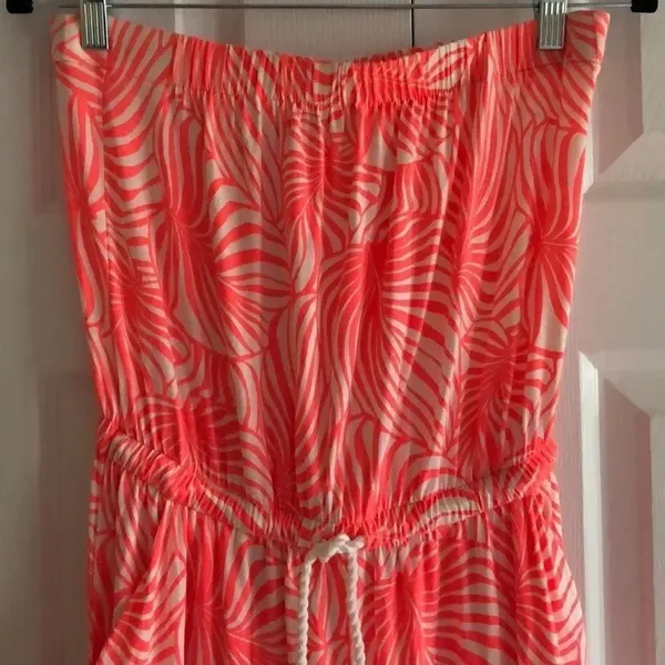 GAP Strapless Neon Pink Leaf Pattern Maxi Dress Size XS - Image 2