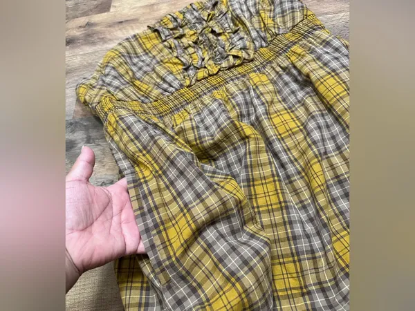 Maeve (Anthropologie)Yellow Plaid Strapless Sundress with Ruffle Front - Image 5