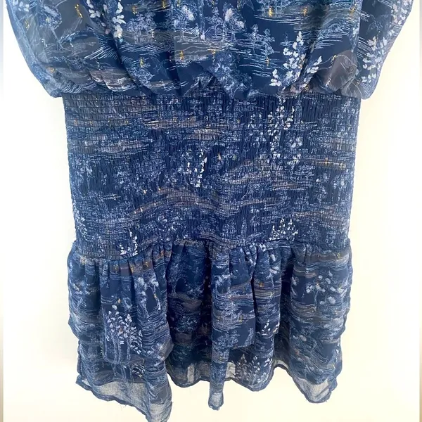 AQUA Smocked Mock Neck Mini Dress M Blue Smocked Tiered Ruffle Fairy Whimsigoth - Image 8